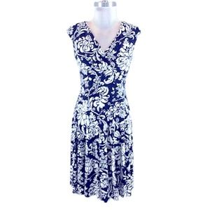 🌟 LAUREN RALPH LAUREN navy white floral fit & Flare Dress Size 4, knee length